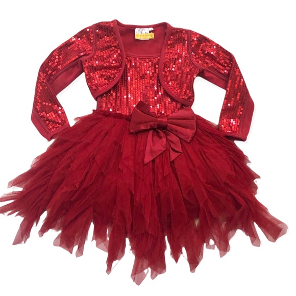 Ooh! La, La! Couture Red sequin tulle Dress & matching Shrug - Picture 1 of 9